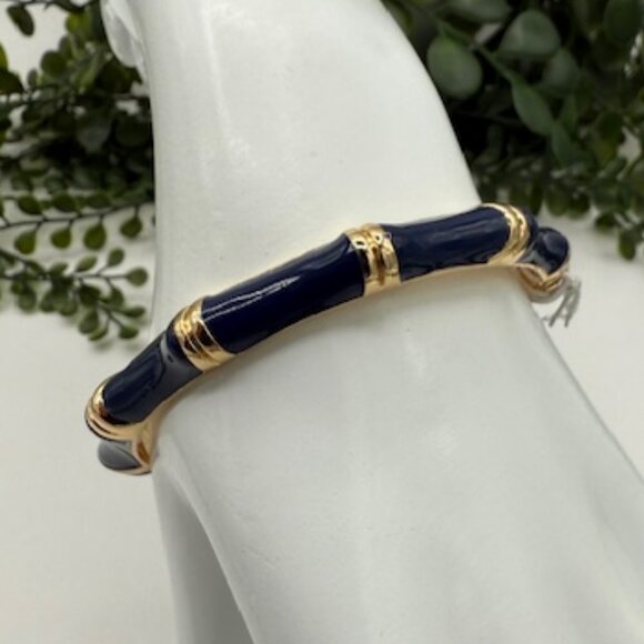 Tommy Bahama Gold Tone Navy Bamboo Enamel Bracelet - Picture 1 of 4